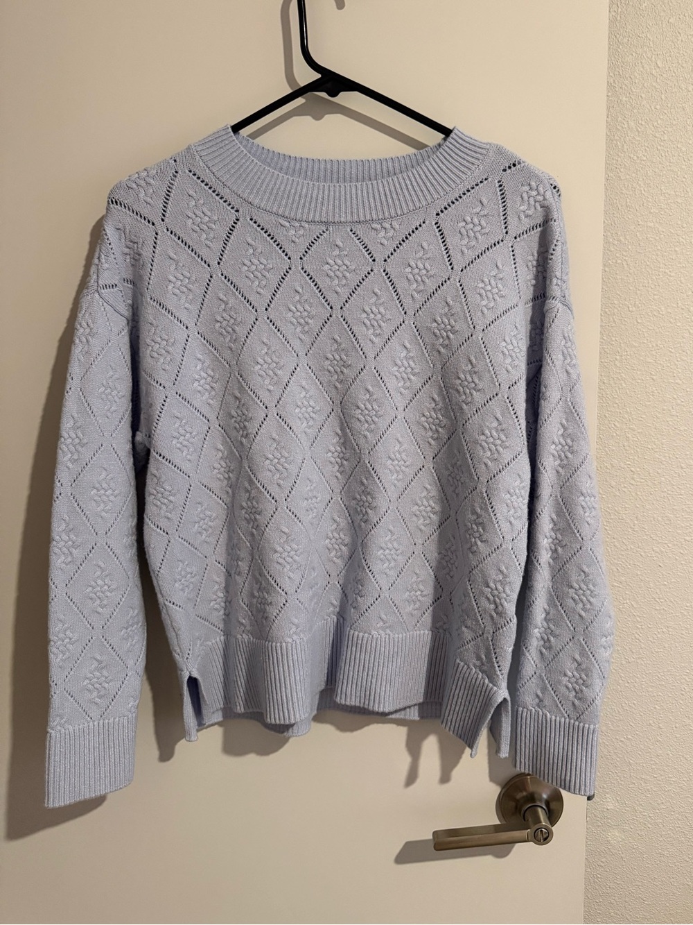 Cyrus Light Blue Diamond-Pattern Crewneck Sweater